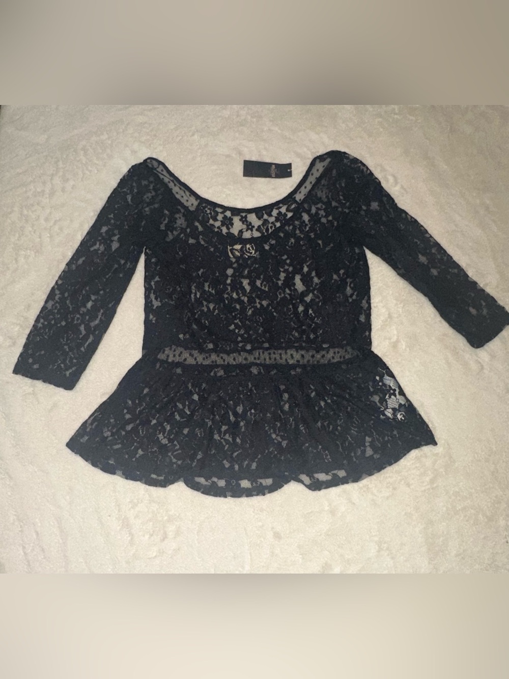 Navy Lace Peplum 3/4 Sleeve Top